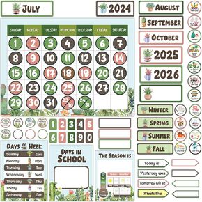 تزيين 137 PCS Cetouts Cactus Calendar for Classroom Aportary Set ، مجموعة نشرات التقويم الفئة النضرة ، المدرسة ، المدرسة