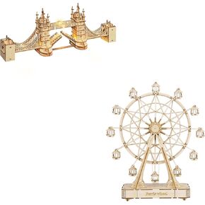 Rowood 3D Wooden Puzzles for Adults Bundle Ferris Wheel, DIY Ferris Wheel Music Box Bundle London Tower Bridge,Wooden Model Kits for Adults,Gifts for Teens on Christmas