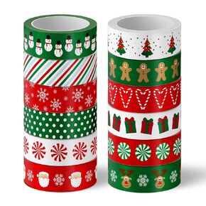 Whaline 12 Rolls Christmas Washi Tape Red Green Xmas Tree Snowman Santa Candy Cane Tare Decking Tape For Scrapbook Journal DIY Art Craft Glapp