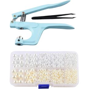 Pearl Handmade Setting Machine, Manual Beads Rivet Fixing Machine with 5 Size Acrylic Round Pearl Beads for DIY Crafts (White)