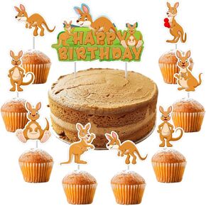 Kangaroo Birthday Party Decorations, 1pcs Kangaroo Happy Birthday Cake Topper 24pcs Kangaroo Cupcake Toppers Cake Decor for Kangaroo Lover Wild Zoo Australian Animal Birthday Party Supplies