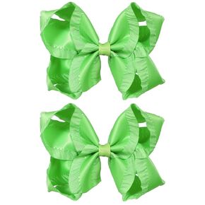 2 Pcs 4" Handmade Solid Satin Double Ruffle Ribbon Hair Bows for Girls,Toddlers,Teens,Kids Cute Alligator Clips Hair Barrettes Dress Decor Accessories Valentines Gift Set Pink