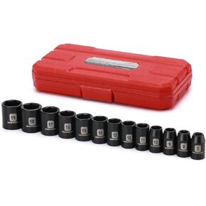 MIXPOWER 12 Pieces 3/8-Inch Drive Deep Impact Socket Set, 5/16 to 1 inch, CR-V, SAE, 6 Point, Deep, 12 Pieces 3/8" Dr. Socket