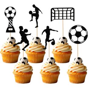 24pcs Glitter Soccer Cupcake Toppers ، Sports Thief Cupcake تختار ، كعكة كرة القدم Topper لزخارف كرة القدم زخرفة كعكة كرة القدم