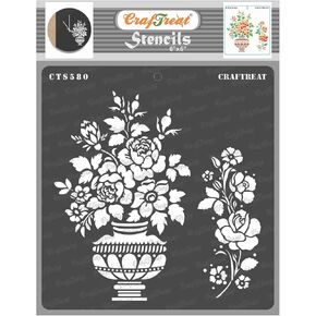 مقرات زهور قابلة لإعادة الاستخدام Craftreat للطلاء على الخشب والقطن والبطاقات والورق والنسيج والجدران والبلاط - مزهرية روز - 6 × 6 بوصات - فنون ورسائل حرفية DIY للديكور المنزلي - زهرة الورد
