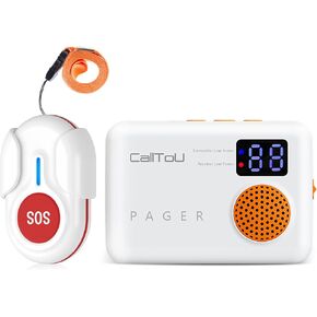 Calltou Caregiver Pager Wireless Call Button 1000ft للمراقبة المسنين نظام تنبيه جرس Bell Bell مع Discloy Display Low Power Therkinder 2 زر استقبال SOS 2 SOS