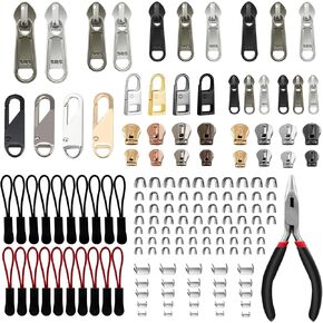 VICHERIA Zipper Repair Kit (200 Pcs), Quality Replacement Zipper Pull, Zipper Fix Repair Kit for Bags, Luggage, Coats, Boot, Sleeping Bag, Metal, Plastic & Nylon Coil Zippers