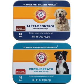 Arm & Hammer Dental Mints Bundle for Dogs - Tartar Control (Beef Flavor) & Fresh Breath (Chicken Flavor) - Helps Reduce Plaque, Tartar, and Doggie Breath Without Brushing, 40 Count Each