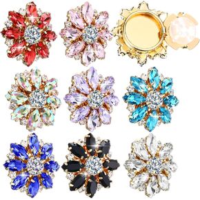 8 Pcs Rhinestone Flower Button Covers for Women Detachable Shirt 30mm Clips Buttons Colorful Jewelry Clip Crystal Button for Crafting DIY Clothing Decorative Buttons