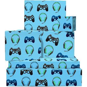 CENTRAL 23 GAMER PARP PAPER - ألعاب الالتفاف الورقية الأولاد - 6 أوراق من غلاف الهدايا - تغليف عيد الميلاد للرجال صديق الحفيد - غلاف هدايا عيد ميلاد - يأتي مع ملصقات ممتعة