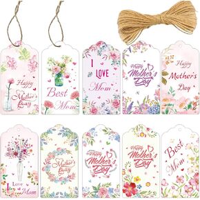 100 PCS DAMS's Paper Paper Tags Label Mothers Day Day Hanging Labels Flower Flower Best Mom Tags Flower Mothers Day Tags with String Mothers Day Gift