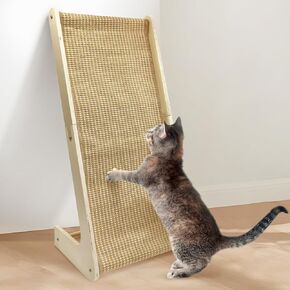 Fhiny Sisal Cat Scratcher Ramp مع حصيرة قابلة للاستبدال ، وسادة خدش قطة عمودية كبيرة للقطط الداخلية L.
