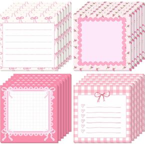 Thenshop 24 Pack Bow Sticky Notes 3 × 3 بوصة ألوان مائية لطيف منصات الملاحظة اللزجة اللزجة