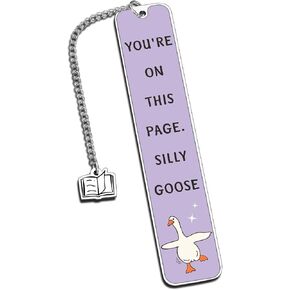 Cute Book Marks for Reading Women, Book Lovers Gifts, Metal Bookmarks for Bookish, Funny Silly Goose Bookmark, Purple Bookmark, Book Accessories for Book Club, Unique Bookmarks Birthday Gift for Girls