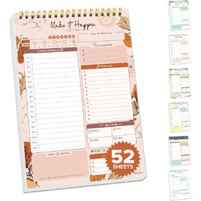Decorably 52 Sheets Colorful Pastel Undated Daily To Do List Notepad, 6.5x10in Spring-Bound Hourly Daily Plan for Schedule, Priorities, To-Do List, Agenda, Water Intake, Meals, Notes and Doodles