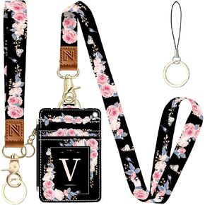 A-Z Letter 2-in-1 ID Badge Walleder & Lanyard Wallet للمعلمين ، والممرضات ، والممرضات ، و Cute Cute Coin Bagous ، و Listlet & Neck Lanyard القابلة للإزالة ، و 5 فتحات بطاقة أنيقة JSIRAIN