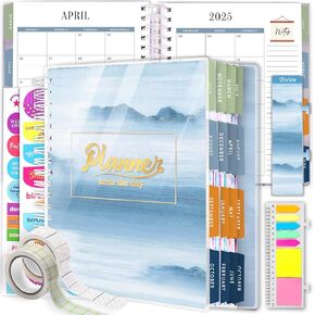 Planner 2025-2026, 18 Months Large Academic Daily Weekly Monthly Planner Organizer, Jan. 2025 - June 2026, 8.5x9.8" Agenda with Page Tabs, Separator Page, Pocket Folder, Bookmark, Stickers & Sticky Note Set