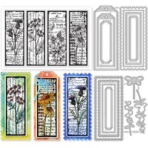 GLOBLELAND Vintage Flowers Plants Label Frame Clear Stamps and Lace Label Cutting Dies Set for DIY Scrapbooking Cards Making Decorative Photo Album Notebook