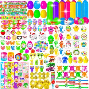 MgParty 120pcs بيض عيد الفصح مع ألعاب داخل DIY Easter Egg Hunt Kit Bulk Easter Stainsers Surprise Egg Pullers for Kids Form