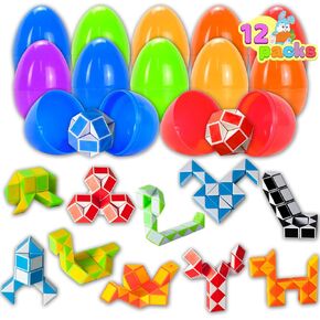 Joyin 12 PCS بيض عيد الفصح المملوءة مسبقًا مع مكعبات الأفعى الصغيرة التي تلف ألعاب اللغز ألعاب Snake Speed ​​Cube للأطفال