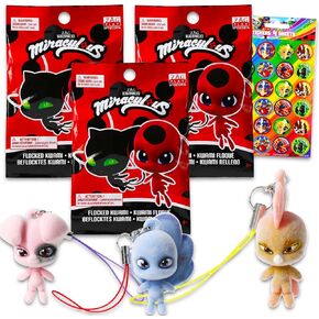 Miraculous Ladybug Kwami Mini Figures Blind Bags Set - 3 Pack Surprise Bags Bundle with Flocked Kwami Figures for Collectors Plus Sticker