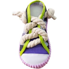 Junchl Dog Squeaky Toys, Sneakers Canvas Shoes Shape Dog Chew Toys, Tough Durable Squeaky Dog Rope Toys, Puppy Teeth Cleaning Chew Stick Toy Purple