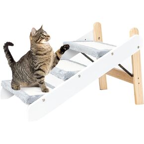 Mewang Scratchyramp 2 in 1 Stairs/Cat Stairs - للأريكة أو السرير مع حصيرة خدش Paw Cat و Pad - الدرج الخشبي الخشبي القابل للطي والمنحدر للكلاب الصغيرة medium وجميع القطط - تصل إلى 90 رطلاً