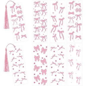 12 PCS Pink Bow Bow Lagmarks Coquette أقواس المرجعية مع شرابات الإكسسوارات الفاخرة للنساء للنساء اللطيفات Bowknot Bookish الإبداعية لمحبي الكتب الطالب الجريلي