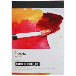 كتلة الورق المائية في Etchr - A5 Cotton Cotton Block Block Cold Press 300G (140 LB) - كتلة ورق مائية للقطن المائي - كتلة ورق مائية مقاومة الاعوجاج