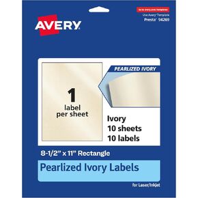 ملصقات مستطيل عاجي Avery Pearlized ، 8.5 "× 11" ، 10 ملصقات عاجية لؤلؤة ، ملصقات قابلة للطباعة بالليزر/الحبر.