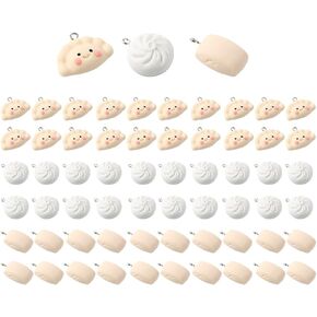 60pcs الزلابية المبتسمة رائعتين Mantou على البخار المعلقات المعلقات سحر راتنج لطيف مع سلسلة أقراط لإكسسوارات المجوهرات DIY