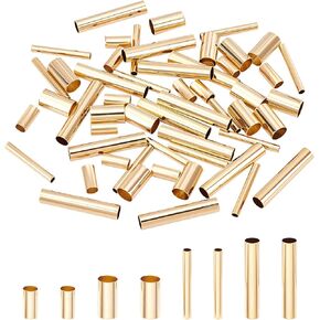 PH PandaHall 60pcs Brass Tube Beads 4 Sizes 9~24.5mm Long Tube Spacer Beads 24K Gold Plated Macrame Beads for DIY Sewing Craft Wall Hanging Plant Holder Macrame Wind Chime Jewelry Making, 2~5.5mm Hole