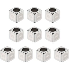 HARFINGTON 10Pcs Stainless Steels Letter Beads Alphabet Letter D Cube Silver Metallic Large Square Metal Dice Beads for Jewelry Bracelets Necklaces Earrings