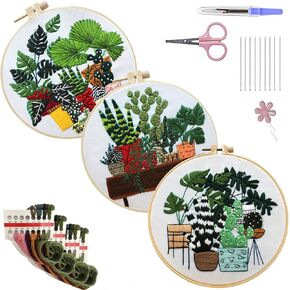 SCECALA 4 Pack Elephant Flower Embroidery Kit for Beginners - Funny Animal with Embroidery Pattern, Hoop, Complete Cross Stitch Supplies (Needle/Threads/Scissors) DIY Craft for Adults Sewing Hobby