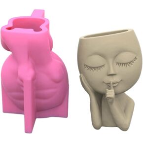 Appuivbt Girls Head Flower Pott Mould ، Plant Plant Pot Silicone Mold Moulds Gypsum element ،