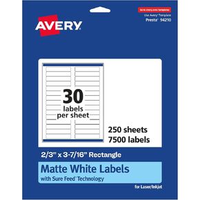 Avery Matte White Rectangle Labels مع تغذية مؤكدة ، 2/3 "× 3-7/16" ، 750 ملصقات قابلة للطباعة أبيض غير لامع