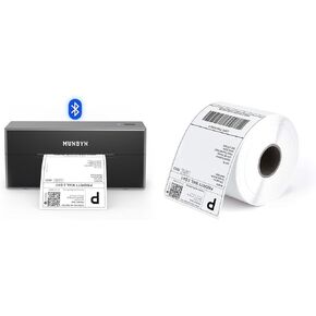 Munbyn Bluetooth Thermal Label Printer 4x6 لحزم الشحن+تسمية الشحن المباشر الحرارية (حزمة من 500 4x6 لكل ملصقات لفة)