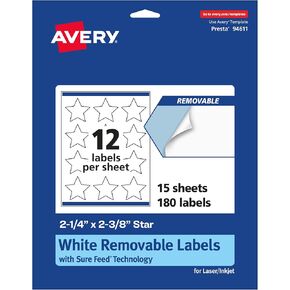 Avery Matte White Star Tarms مع تقنية الأعلاف المؤكدة ، الطباعة إلى الحافة ، 2-1/4 "× 2-3/8" ، 180 ملصقات قابلة للإزالة ، ملصقات للطباعة بالليزر/الحبر/الحبر