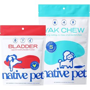 Native Pet Bladder & Dental Health Bundle: Bladder Chews for Dogs (30 Air-Dried Chews) & Yak Chews for Dogs (5 Small Chews) - UTI Treatment & Prevention Plus Dental Sticks Made with Yak Cheese