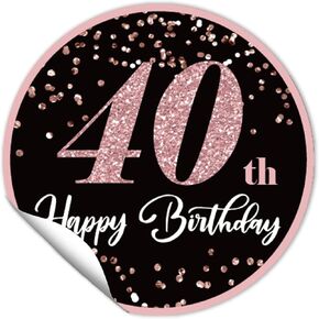 Rewidparty 1.5 بوصة جولة 40 ملصقات عيد ميلاد （80 قطعة） الذهب الوردي سعيد 40 عيد ميلاد ملصقات عيد ميلاد 40 لصالح ملصقات حفلة لاصق الحفلات