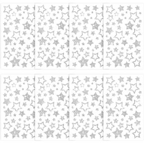 8 أوراق ملصقات Silver Star ، ملصقات Star Glitter Starkle Starkle Stickle النجوم ذاتية اللصق ، ملصقات متنوعة من النجوم الشارات من أجل الحرف اليدوية DIY صياغة القصاصات وزينة عيد الميلاد