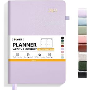 SUNEE 2025 Weekly & Monthly Hardcover Planner 5.5" x 8.3" - 12 Month (January 2025 - December 2025), Small Hardcover Planner, Pocket, Notes, 100 GSM Paper, Purple