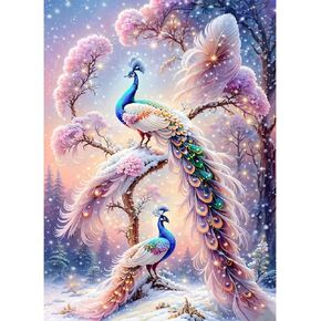 مجموعة Peacock Peacock Diamondpainting - 5D Full Diamond DIY GEM ART للمبتدئين - مجموعة فنية فنية RHINESTONE المتلألئة - الهواية المريحة لديكور الجدار المنزلي - هدية عيد الميلاد 12x16 بوصة