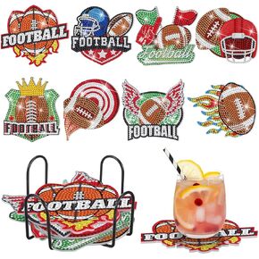 Domensi Football Diamond Art Coaster Kit للبالغين - مجموعة الطلاء DIY للمبتدئين مع 8 الوقايات ، حامل ، Diamonds & Glue - SPORT ARMED ART CARPES