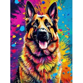 5D DIY Painting Diamond Dog Kits Full Prill Cits للبالغين المبتدئين حيوانات ملونة فن الماس ، Happy German Mound