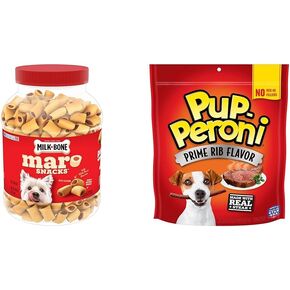 Milk-Bone MaroSnacks Beef 40 Ounce + Pup-Peroni Original Prime Rib Flavor 22.5 Ounce Dog Treats Bundle