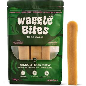 Wagglebites Dog Chew Yak Cheese ، 100 ٪ طبيعية ، طويلة الأمد ، صحية وآمنة الكلاب ، الكلاب 75 رطلا وتحت ، 3 أجزاء [كبيرة] - 10 أوقية
