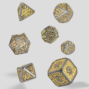 مجموعة الزهر المعدنية DND ، مقاييس التنين الملونة DND DICE 7-PCS الزهر المعدني متعدد السطوح المصنفة للأبراج المحصنة و Dragons RPG MTG Table Games (Silver-Gold)