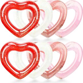 8 Pack 47.3 Inch Inflatable Heart Shaped Pool Float Inflatable Heart Shaped Swimming Ring Pool Heart Shaped Tube for Adult Summer Beach Pool Bachelor Party