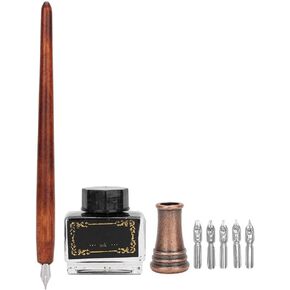 Calligraphy Dip Pen Set Wooden Pen Ink Writing Pen Set Fountain Dip Pens with 5 Nibs for Manga/Comic/Calligraphy/Word Art Ink Drawing